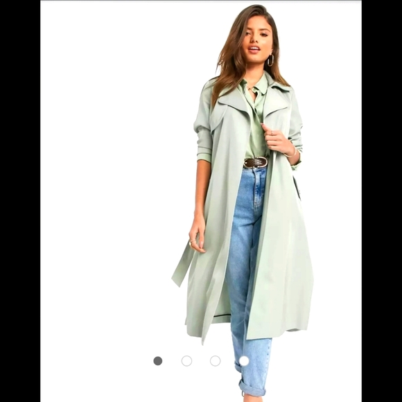 River Island Jackets & Blazers - ISO: RIVER ISLAND BELTED TRENCH COAT IN SAGE